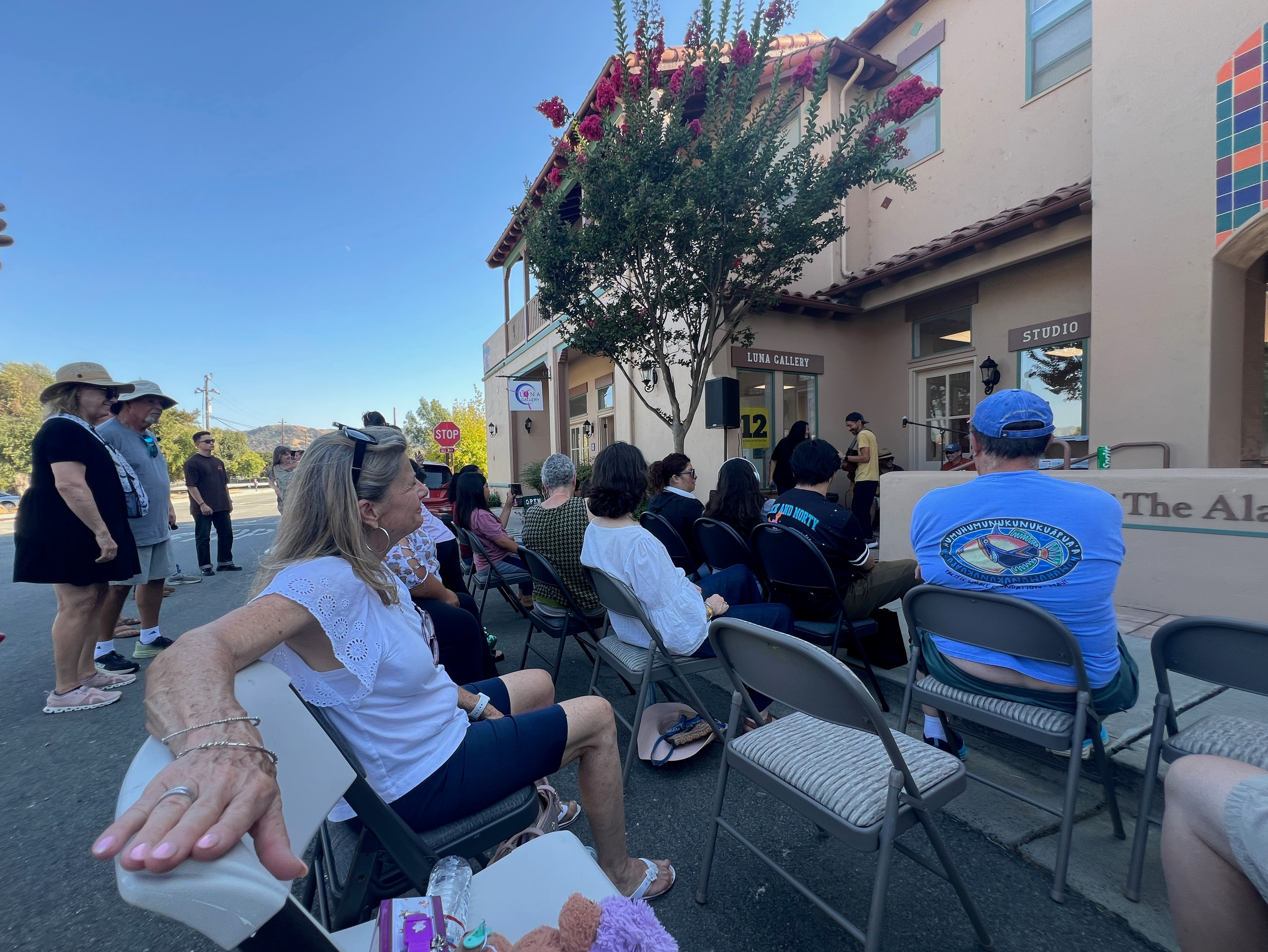 Community crowd gathered at The Alameda for Play Music on the Porch Day
